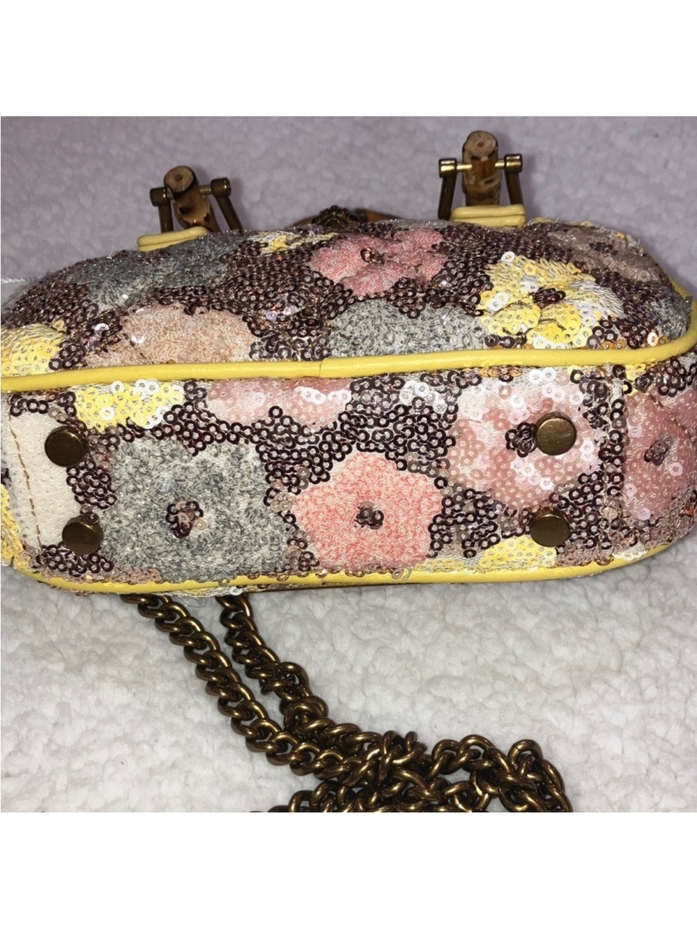 Kurt Geiger London NWT Kensington Duffle Sequin Satchel Bag w/Bamboo Handles - Picture 4 of 10